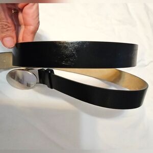 37 to 41 inch waist silver buckle XL Black Leather Belt